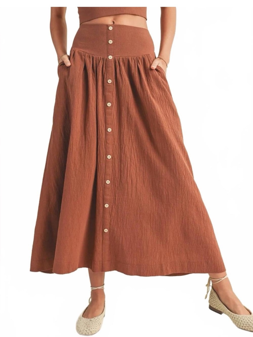 NWOT - Miou Muse Cream Button-Front Maxi Skirt - skirt pictured but in cream